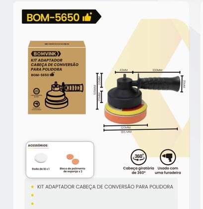 Imagem de Kit Adaptador Automotivo Polidora Na Furadeira Pintura Polir