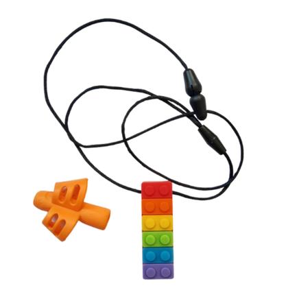 Imagem de Kit Adaptador De Escrita  Mordedor  e Cordão Quebra Cabeça