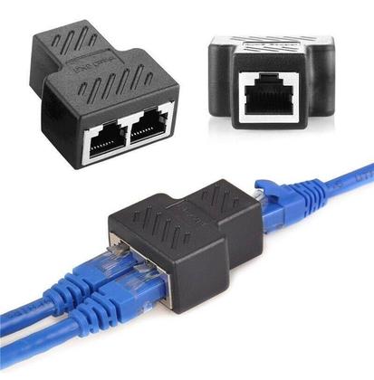 Imagem de Kit Adaptador Duplicador Cabo Rede Rj45 + 2 Cabo 1M Internet