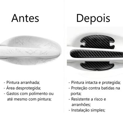Imagem de Kit Adesivo Protetor Maçaneta Carro Fibra Carbono Resinado