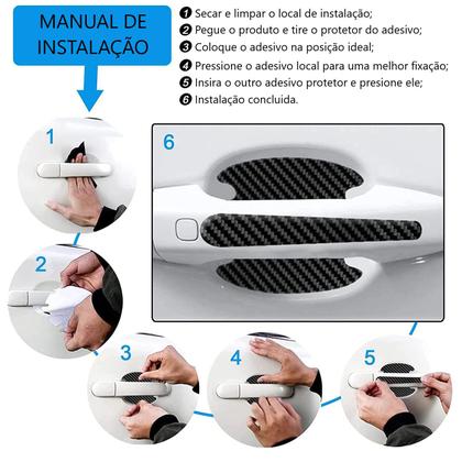 Imagem de Kit Adesivo Protetor Maçaneta Carro Fibra Carbono Resinado