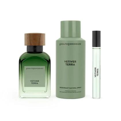 Imagem de Kit adolfo dominguez - vetiver terra man eau de parfum 120ml + eau de parfum 10ml + desodorante spray 150ml