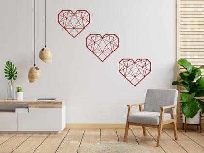 Imagem de Kit Adorno De Parede Coração Geométrico 3d Quadro Decoração