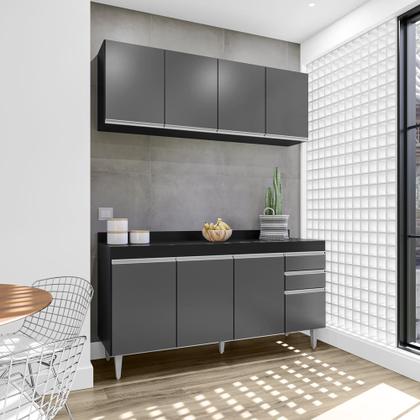 Imagem de Kit Aéreo Lavinia e Balcão Lorena 160cm C/ Tampo Preto com Grafite - Vallisa Decor