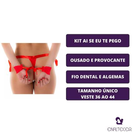 Imagem de Kit Ai Se Eu te Pego Calcinha Fio Dental Cetim com Algemas