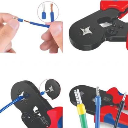 Imagem de Kit Alicate Crimpador + Box 1200 Terminal Ilhós 0,25 A 10mm