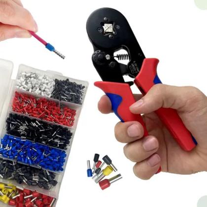 Imagem de Kit Alicate Crimpador + Box 1200 Terminal Ilhós 0,25 A 10mm