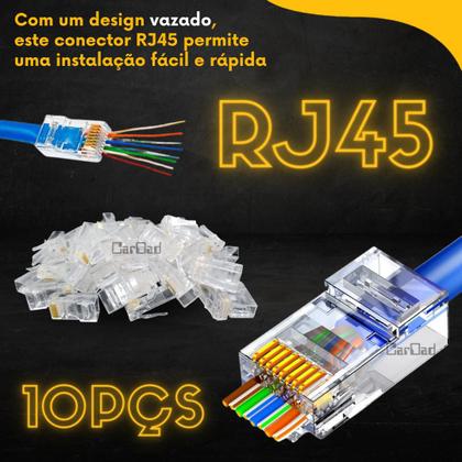 Imagem de Kit Alicate Crimpador Decapador Corta Fio Profissional + 10 Peças Conector RJ45 Vazado Blindado