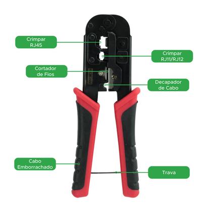 Imagem de Kit Alicate Crimpar Rj45 Rj11 Cabo Rede + 100 Plugs RJ45