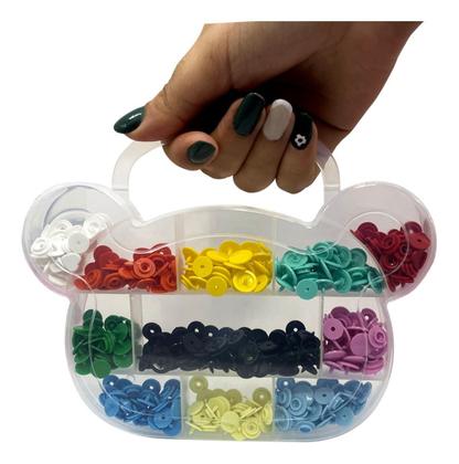 Imagem de Kit Alicate de Aplicar Botão de Pressão Plástico Ritas Box Organizador 120 Botões Coração 10 E 12mm