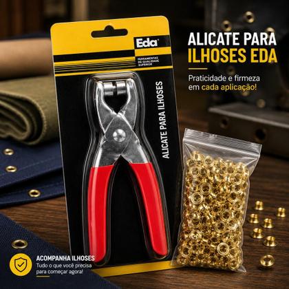 Imagem de Kit alicate ilhoses furador fixador vasador profissional com 100 ilhos completo tecidos couro bolsa lonas artesanato