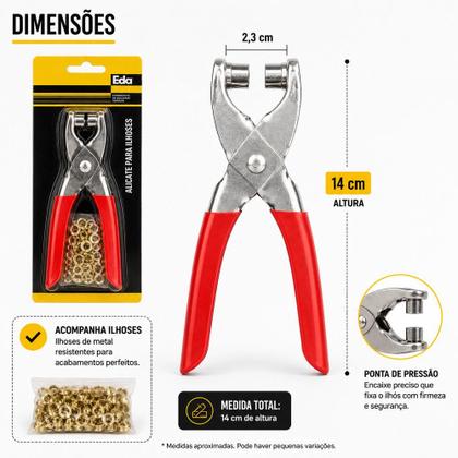 Imagem de Kit alicate ilhoses furador fixador vasador profissional com 100 ilhos completo tecidos couro bolsa lonas artesanato