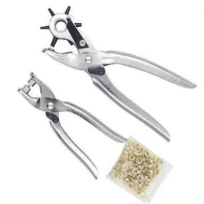 Imagem de Kit alicate vazador furador apicador com 100 ilhos 6 medidas prega botao de pressao