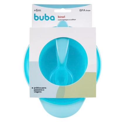 Imagem de Kit Alimentação Infantil Buba Pratinho para Viagem com Tampa E Colher Azul