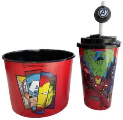 Imagem de Kit Almofada + Balde Pipoca + Copo Infantil Marvel Avengers