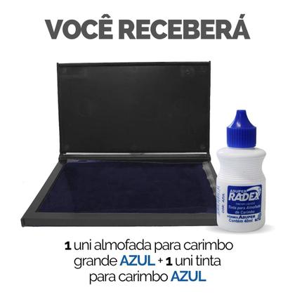 Imagem de Kit Almofada Carimbo Grande N4 Azul 16,8 x 9,8 cm com 1 Tinta Extra