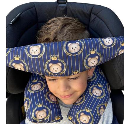 Imagem de Kit Almofada de Pescoço Faixa Apoio Suporte Cabeça Criança Cadeirinha Carro Para Passeios e Viagens