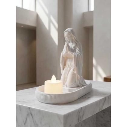 Imagem de Kit Altar Moderno Nossa Senhora Aparecida com Vela LED e Bandeja Porta-Terço