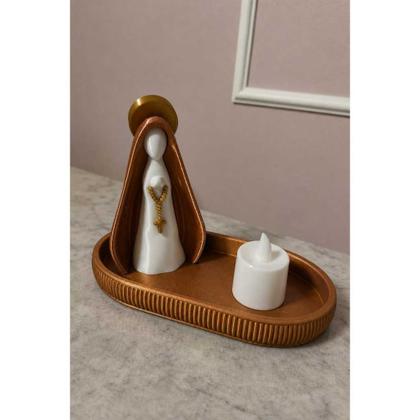 Imagem de Kit Altar Moderno Nossa Senhora com Bandeja Porta-Terço e Vela de LED