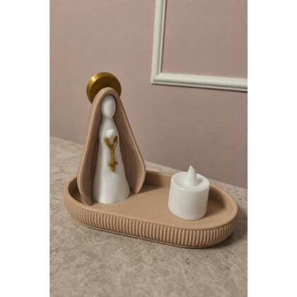 Imagem de Kit Altar Moderno Nossa Senhora com Bandeja Porta-Terço e Vela de LED
