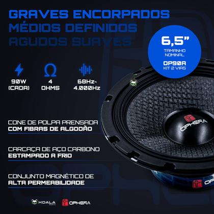 Imagem de Kit Alto Falante 2 Vias 180W RMS 6,5 Polegadas 4 Ohms OP90A Linha Phantom Ophera