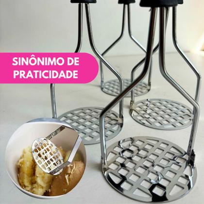 Imagem de Kit Amassador Espremedor Batata Alimentos Legumes Purê Feijão Manual Inox Reforçado