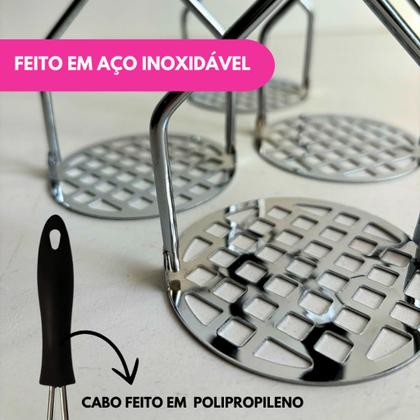 Imagem de Kit Amassador Espremedor Batata Alimentos Legumes Purê Feijão Manual Inox Reforçado