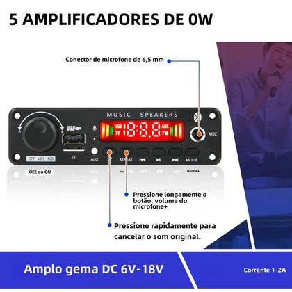 Imagem de Kit Amplificador Bluetooth 5.0 com Placa Decodificadora 50W - Rádio FM, TF, USB e Aux