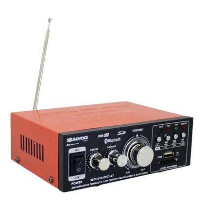 Imagem de Kit Amplificador Receiver Soundvoice RC02-BT USB MP3 Bluetooth + 2 Caixas Passivas Soundvoice In-45