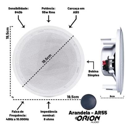 Imagem de Kit Amplificador Som Ambiente Receiver Orion RC7000 + 4 Arandelas Embutir Full Range 55w RMS Branco- Leson