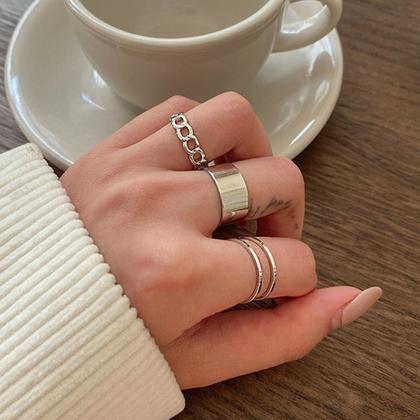 Imagem de Kit Anel Ajustável Prateado Conjunto Feminino Moda