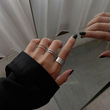 Imagem de Kit Anel Ajustável Prateado Conjunto Feminino Moda