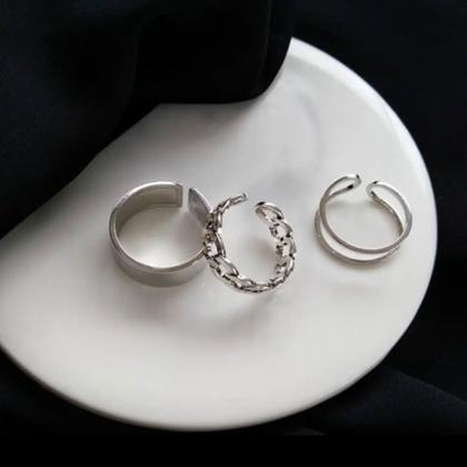 Imagem de Kit Anel Ajustável Prateado Conjunto Feminino Moda