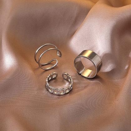 Imagem de Kit Anel Ajustável Prateado Conjunto Feminino Moda