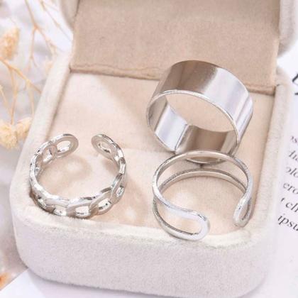 Imagem de Kit Anel Ajustável Prateado Conjunto Feminino Moda