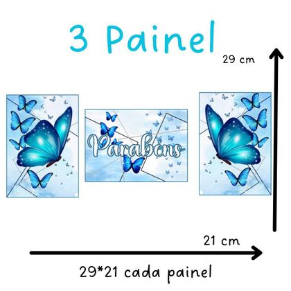 Imagem de Kit aniversário decoração borboleta azul teens só um bolinho festa em casa + maquiagem