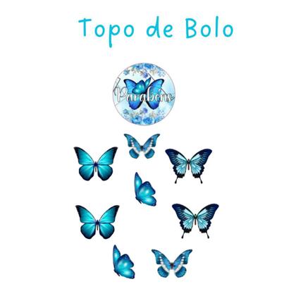 Imagem de Kit aniversário decoração borboleta azul teens só um bolinho festa em casa + maquiagem
