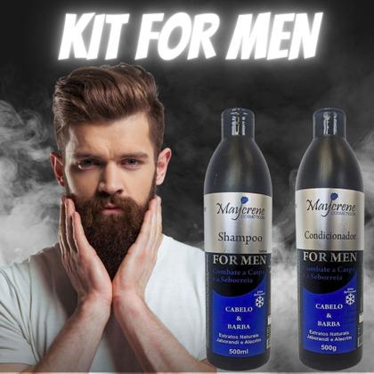 Imagem de Kit anti caspa masculino refrescante para cabelos e barbas combate a seborréia 2x500ml