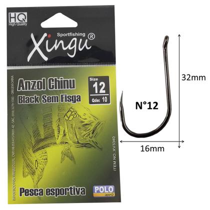 Imagem de Kit Anzol sem Farpa Fisga Chinu Black Xingú Tamanho 8 9 12