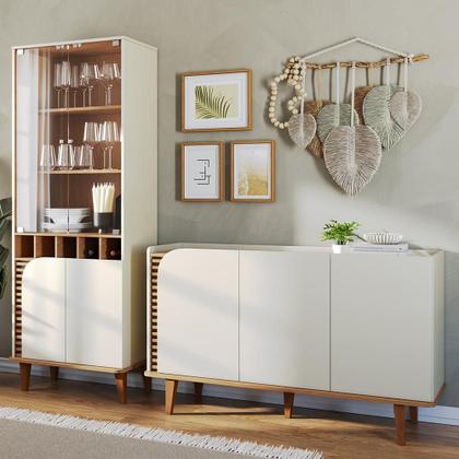 Imagem de Kit Aparador Buffet Bar Living com Cristaleira Adega Julia C04 Off White Matte Freijó - Lyam Decor