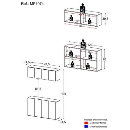Imagem de Kit Aparador Buffet Com Armário Aéreo 4 Portas Cantinho Do Café Multimóveis Mp1074 Branco Branco