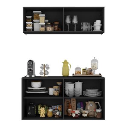 Imagem de Kit Aparador Buffet Com Armário Aéreo 4 Portas Cantinho Do Café Multimóveis Mp1074 Preto Preto