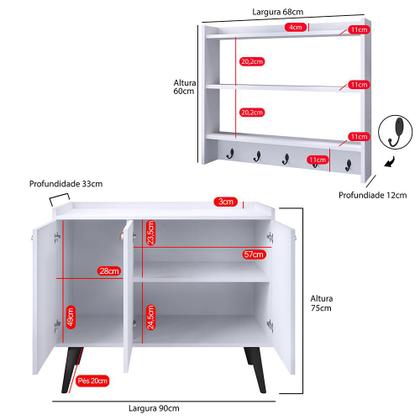 Imagem de Kit Aparador Buffet Retrô Pés Palito Cantinho Café Truzzi Armário Prateleiras Organizadoras Suspenso Amélia - RPM Móveis