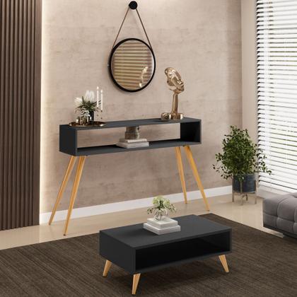 Imagem de Kit Aparador com Mesa de Centro Mônaco Pés Palito L03 Preto - Lyam Decor