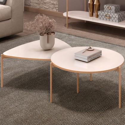 Imagem de Kit Aparador Para Sala Beca com 02 Mesas de Centro Ellie Trina D05 Off White - Lyam Decor