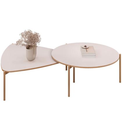 Imagem de Kit Aparador Para Sala Beca com 02 Mesas de Centro Ellie Trina D05 Off White - Lyam Decor