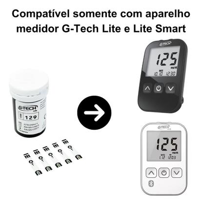 Imagem de Kit Aparelho Medidor De Glicemia Completo com 100 Tiras + 100 Lancetas G-tech Lite