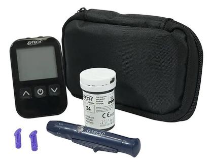 Imagem de Kit Aparelho Medidor De Glicemia Completo com 100 Tiras + 100 Lancetas G-tech Lite