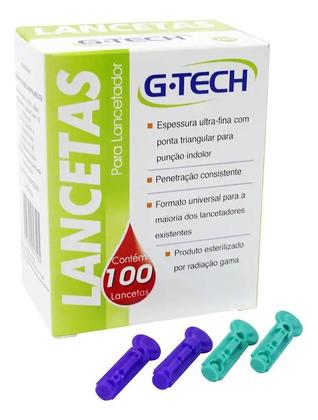 Imagem de Kit Aparelho Medidor De Glicemia Completo com 100 Tiras + 100 Lancetas G-tech Lite