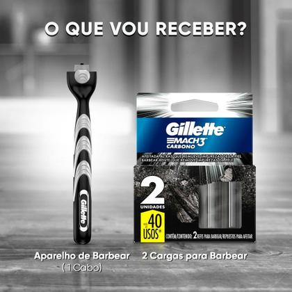 Imagem de Kit Aparelho para Barba Gillette Mach3 Carbono e 2 Refis Mach3 Carbono